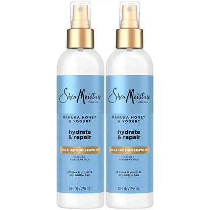 Shea Moisture Leave-In Conditioner, Multi-Action Spray 2-Pack, Manuka Honey & Yogurt Hydrate & Repair for Dry, Damaged Hair, 8 Oz Ea
