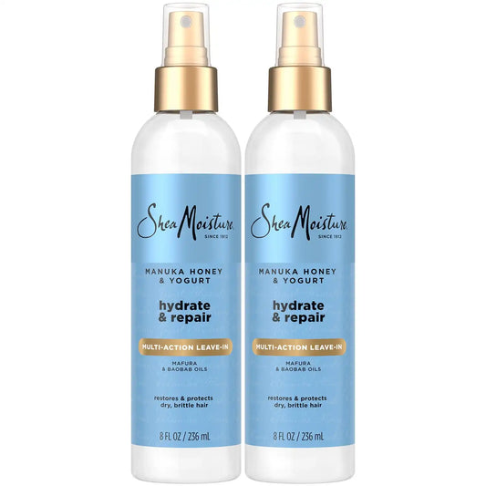 Shea Moisture Leave-In Conditioner, Multi-Action Spray 2-Pack, Manuka Honey & Yogurt Hydrate & Repair for Dry, Damaged Hair, 8 Oz Ea