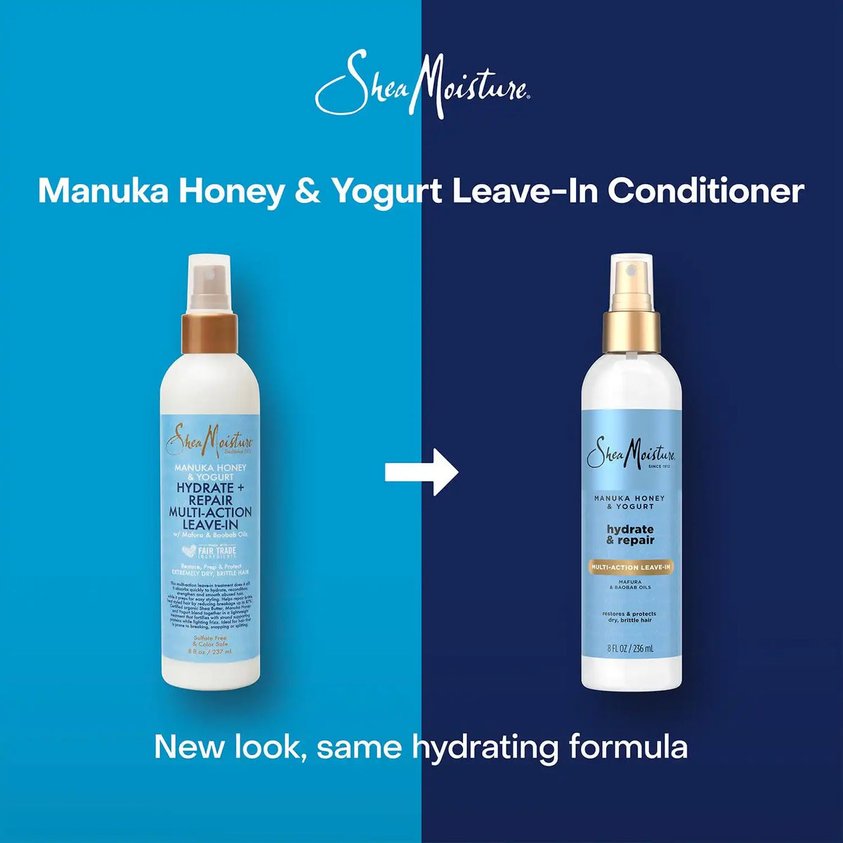 Shea Moisture Leave-In Conditioner, Multi-Action Spray 2-Pack, Manuka Honey & Yogurt Hydrate & Repair for Dry, Damaged Hair, 8 Oz Ea