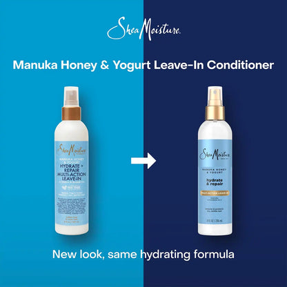 Shea Moisture Leave-In Conditioner, Multi-Action Spray 2-Pack, Manuka Honey & Yogurt Hydrate & Repair for Dry, Damaged Hair, 8 Oz Ea