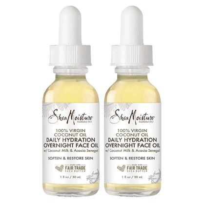SheaMoisture Coconut Oil for Face - Daily Hydration Overnight Face Oil with Coconut Milk & Acacia Senegal, Argan Oil for Skin, Organic Shea Butter, Hydrating, Vitamin E, 1 Oz (Pack of 2)