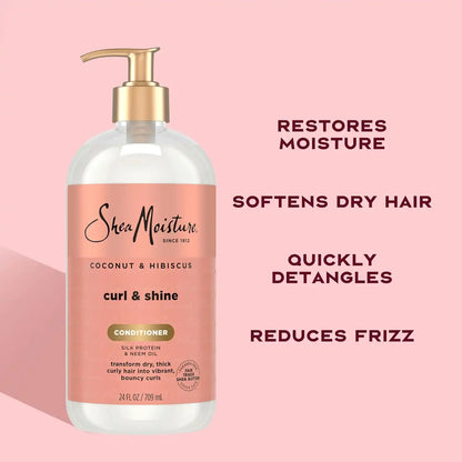 Shea Moisture Curl & Shine Conditioner Coconut & Hibiscus, for Thick, Curly Hair, to Moisturize & Soften, 24 oz