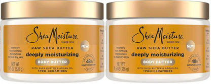 SheaMoisture Deeply Moisturizing Body Butter with Raw Shea Butter, Argan Oil and Pro-Ceramides, Rich Hydration & Healing of Dry Skin, 48H Moisturizing 11.5 oz, (Pack of 2)