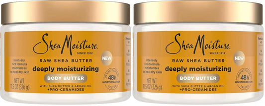 SheaMoisture Deeply Moisturizing Body Butter with Raw Shea Butter, Argan Oil and Pro-Ceramides, Rich Hydration & Healing of Dry Skin, 48H Moisturizing 11.5 oz, (Pack of 2)