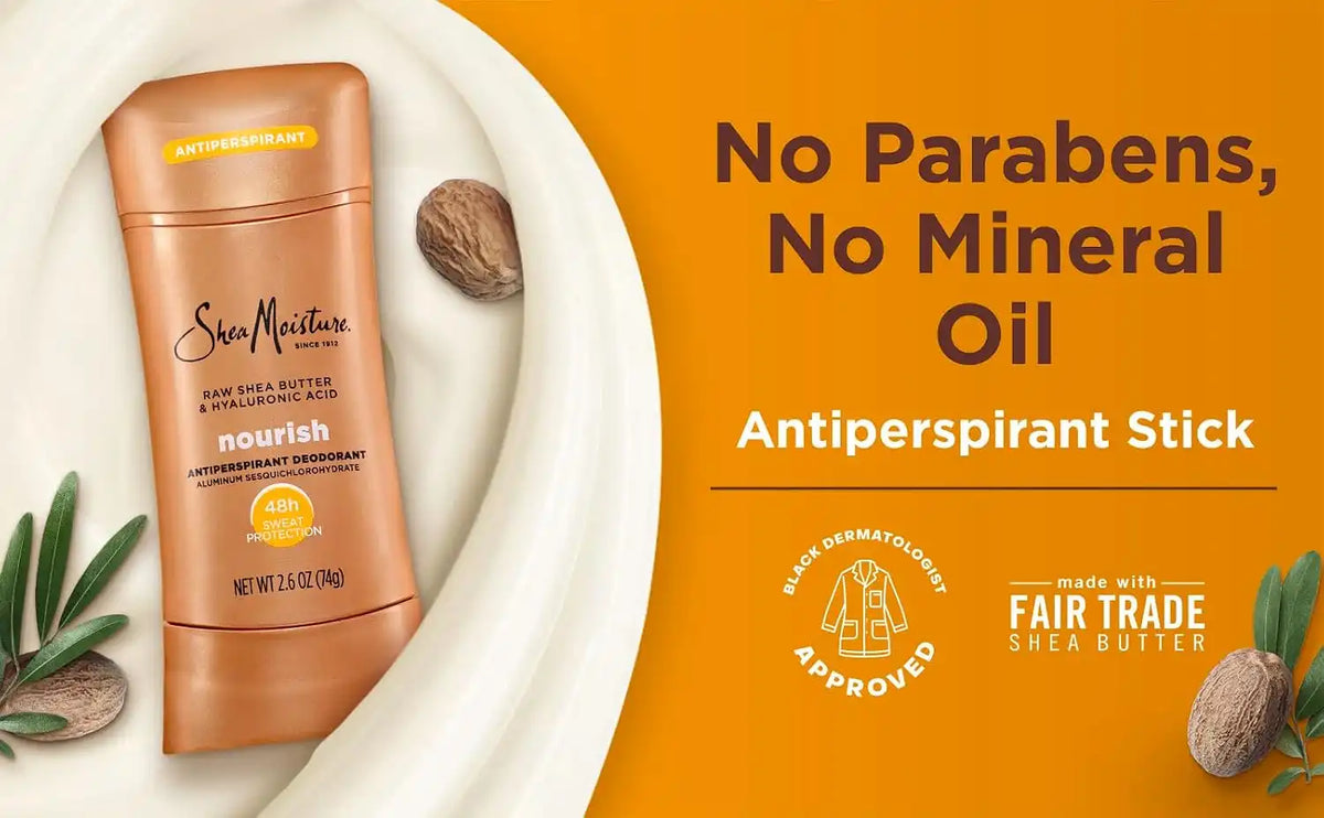 SheaMoisture Antiperspirant Deodorant Stick Moisturizing Raw Shea Butter & Hyaluronic Acid 2 Count for 48HR Sweat & Odor Protection with No Parabens & No Mineral Oil 2.6 oz