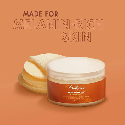 SheaMoisture Even and Radiant Face Pads For Uneven Skin Tone and Dark Spots Daily Exfoliating Toner Pads With Raw Honey 30 Count