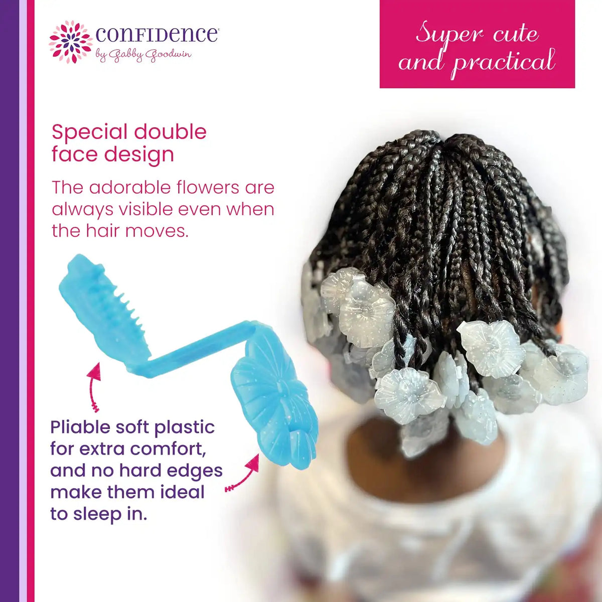 Confidence - GaBBY Bow Sweet Pea Design - Patented Non-Slip Barrettes – 50 Pack – 5 Flower Colors