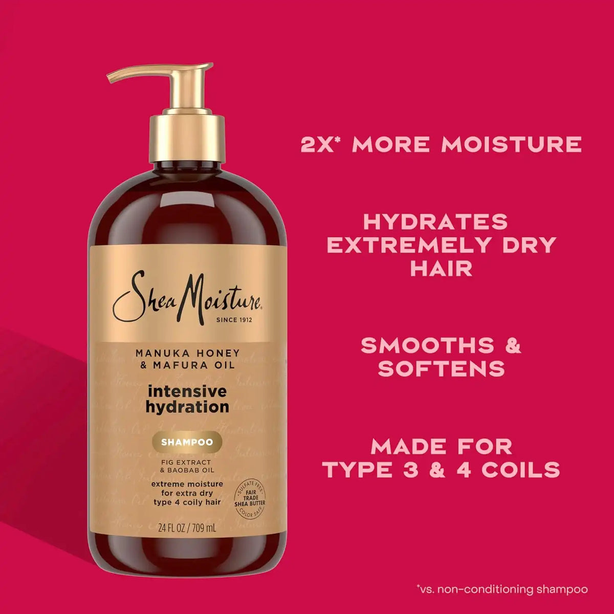 Shea Moisture Intensive Hydration Shampoo Manuka Honey & Mafura Oil, For Extra Dry, Damaged Hair, Sulfate-Free, 24 Fl Oz (Pack of 6)