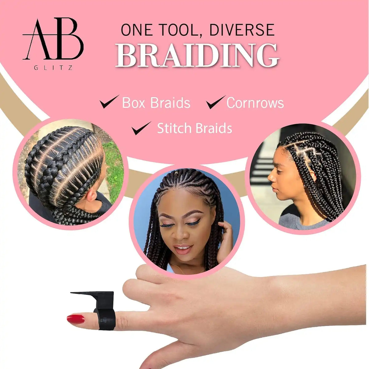 Royalty Headwear The Braid Aid Adjustable Finger Tool - Stitch Braiding Tool, Lightweight Hair Separating Comb - Great for Any Hair Type - Pack of 2