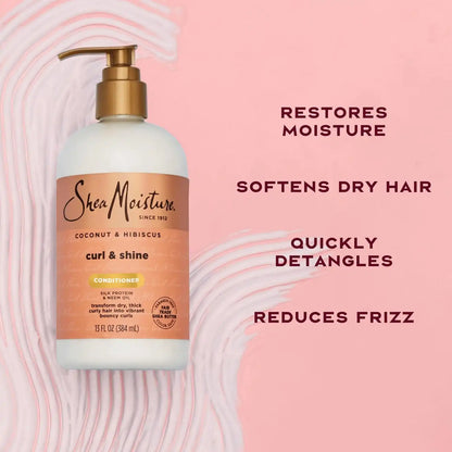 Shea Moisture Curl & Shine Conditioner Coconut & Hibiscus, for Thick, Curly Hair to Moisturize & Soften, 13 oz