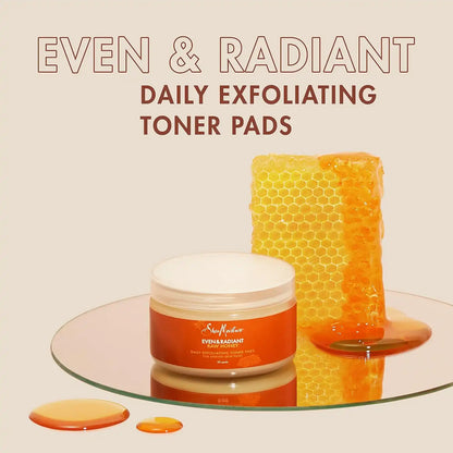 SheaMoisture Even and Radiant Face Pads For Uneven Skin Tone and Dark Spots Daily Exfoliating Toner Pads With Raw Honey 30 Count