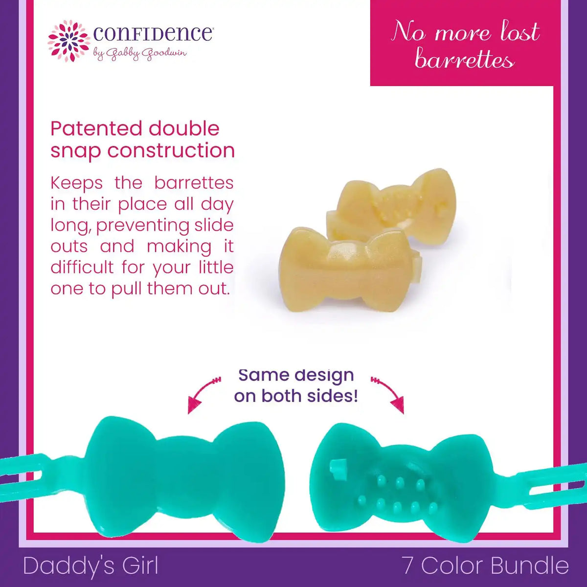 Confidence - GaBBY Bow Daddy's Girl Design - Patented Non-Slip Barrettes – 60 Pack – 6 Bow Colors