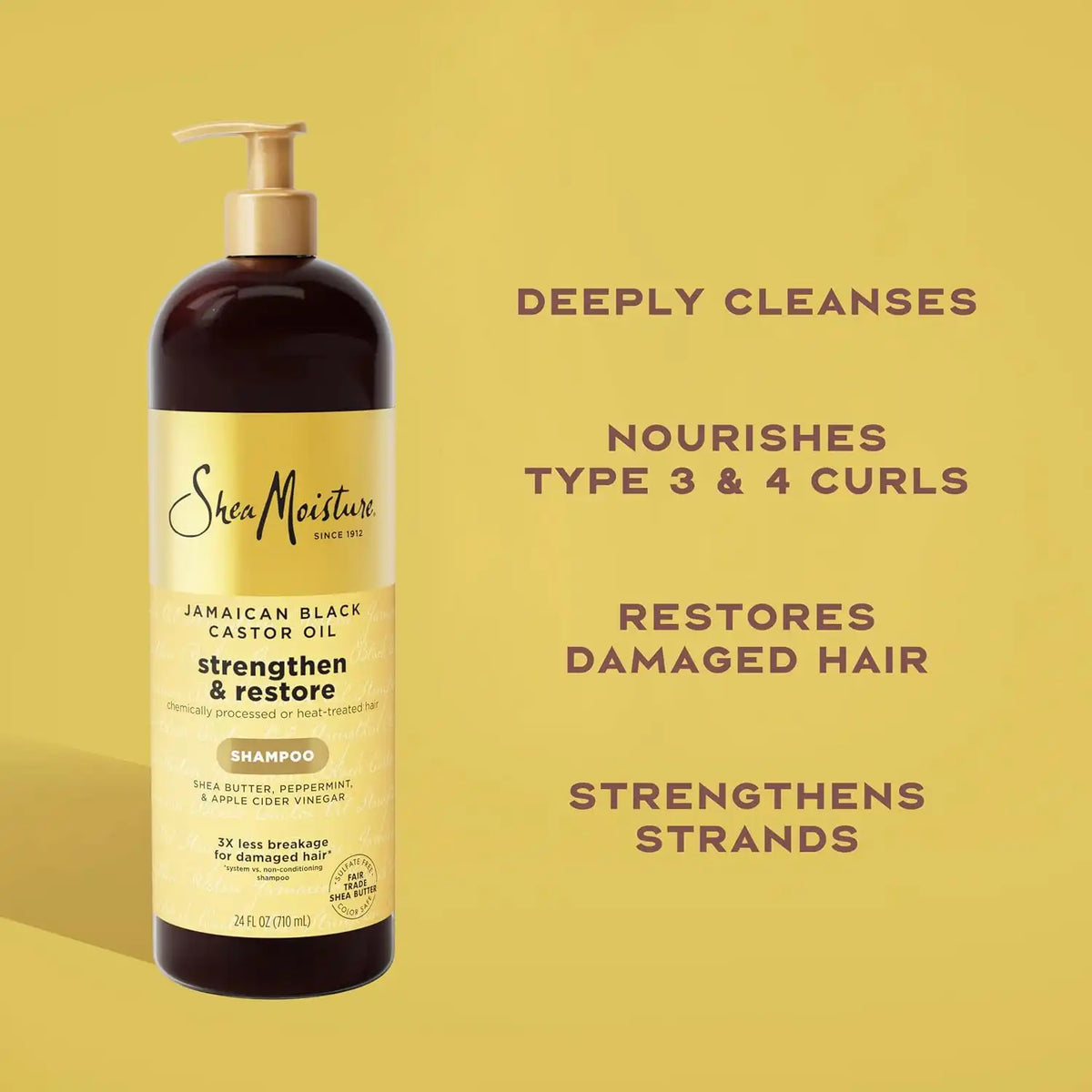 SheaMoisture Strengthen and Restore Shampoo Jamaican Black Castor Oil for Damaged Hair Sulfate-Free 24 oz,(Pack of 2)