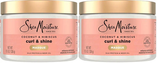 SheaMoisture Hair Mask Coconut & Hibiscus for Dry Curls Hair Mask with Shea Butter 11.5 oz, (Pack of 2)