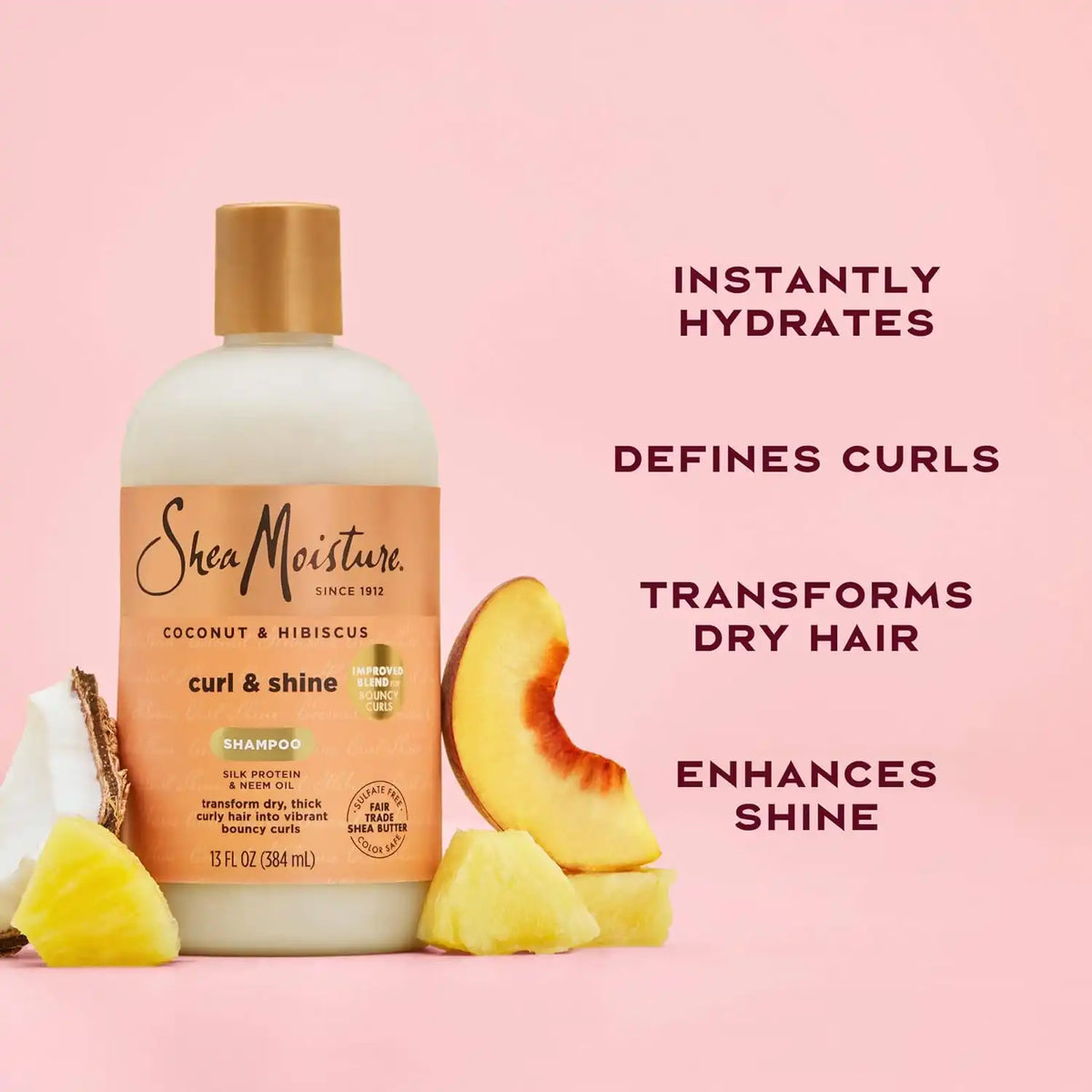 Shea Moisture Curl and Shine Coconut Shampoo Coconut & Hibiscus for Curly Hair Paraben Free Shampoo 13 oz (Pack of 4)