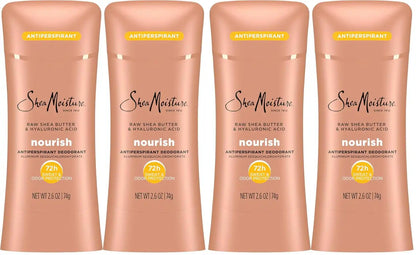 SheaMoisture Antiperspirant Deodorant Stick Moisturizing Raw Shea Butter & Hyaluronic Acid for 48HR Sweat & Odor Protection with No Parabens-& No Mineral Oil 2.6 oz,(Pack of 4)