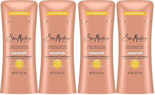 SheaMoisture Antiperspirant Deodorant Stick Moisturizing Raw Shea Butter & Hyaluronic Acid for 48HR Sweat & Odor Protection with No Parabens-& No Mineral Oil 2.6 oz,(Pack of 4)