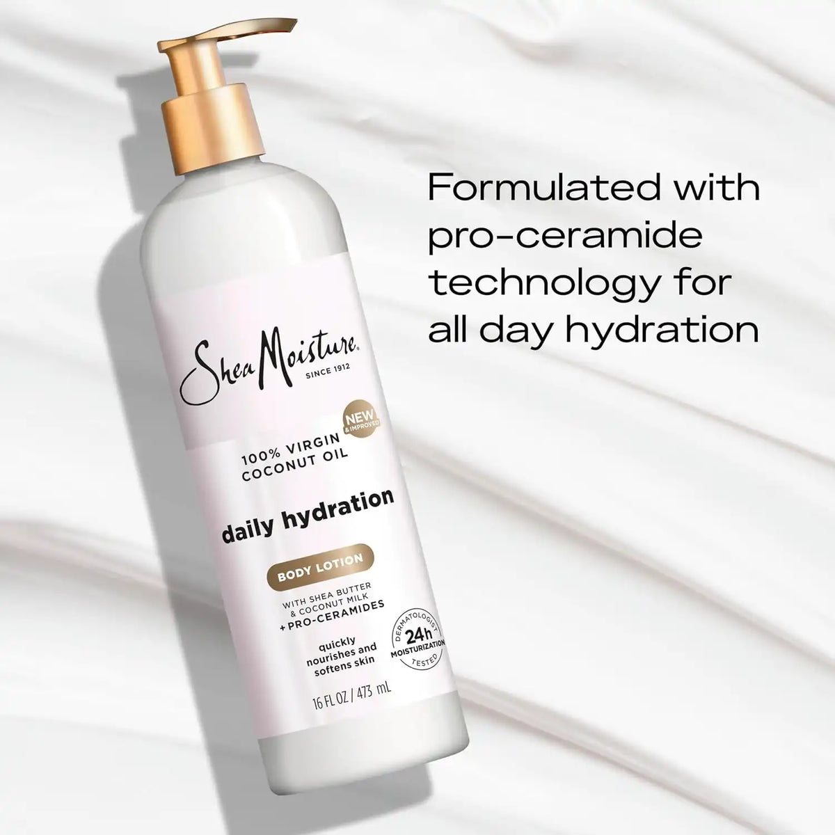SheaMoisture Daily Hydration Body Lotion with 100% Virgin Coconut Oil, Shea Butter, Coconut Milk and Pro-Ceramides, Quickly Nourish & Soften Skin, 24H Moisturizing 16 oz (Pack of 4)