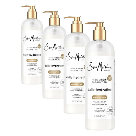 SheaMoisture Daily Hydration Body Lotion with 100% Virgin Coconut Oil, Shea Butter, Coconut Milk and Pro-Ceramides, Quickly Nourish & Soften Skin, 24H Moisturizing 16 oz (Pack of 4)
