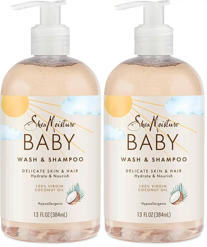 SheaMoisture Baby Wash and Shampoo 100% Virgin Coconut Oil for Baby Skin Cruelty Free Skin Care 13 oz (Pack of 2)