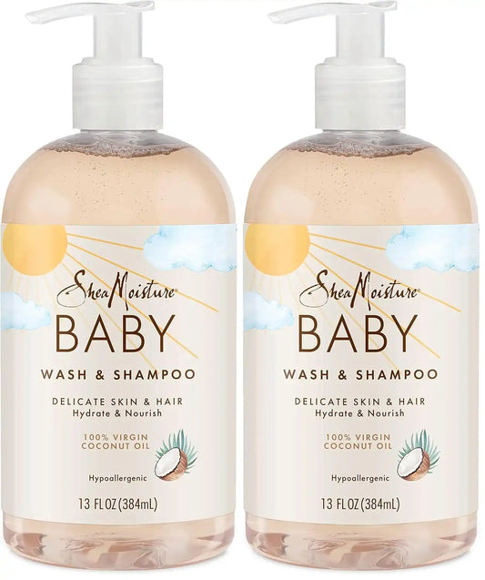 SheaMoisture Baby Wash and Shampoo 100% Virgin Coconut Oil for Baby Skin Cruelty Free Skin Care 13 oz (Pack of 2)