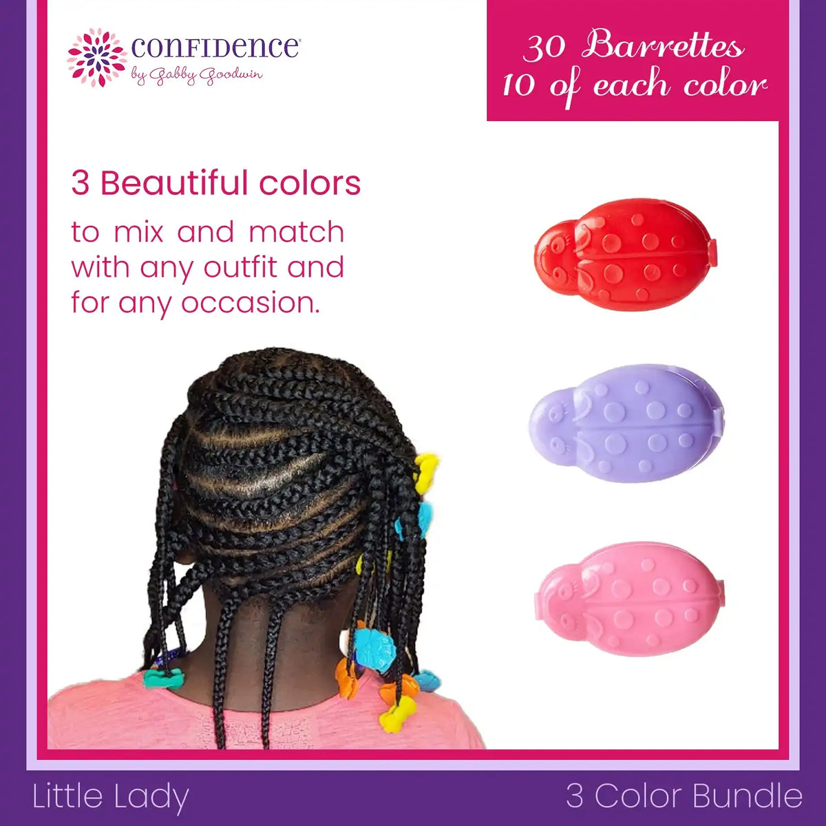 Confidence by GaBBY Goodwin - Little Lady GaBBY Bows - Non-Slip Barrettes – Patented Double Sided Snap – 30 Pack – 3 Ladybug Colors