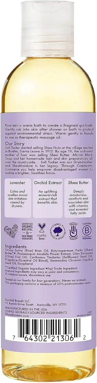 SheaMoisture Bath, Body and Massage Oil Lavender Wild Orchid Calming Moisturizer for Sensitive Skin 8 oz