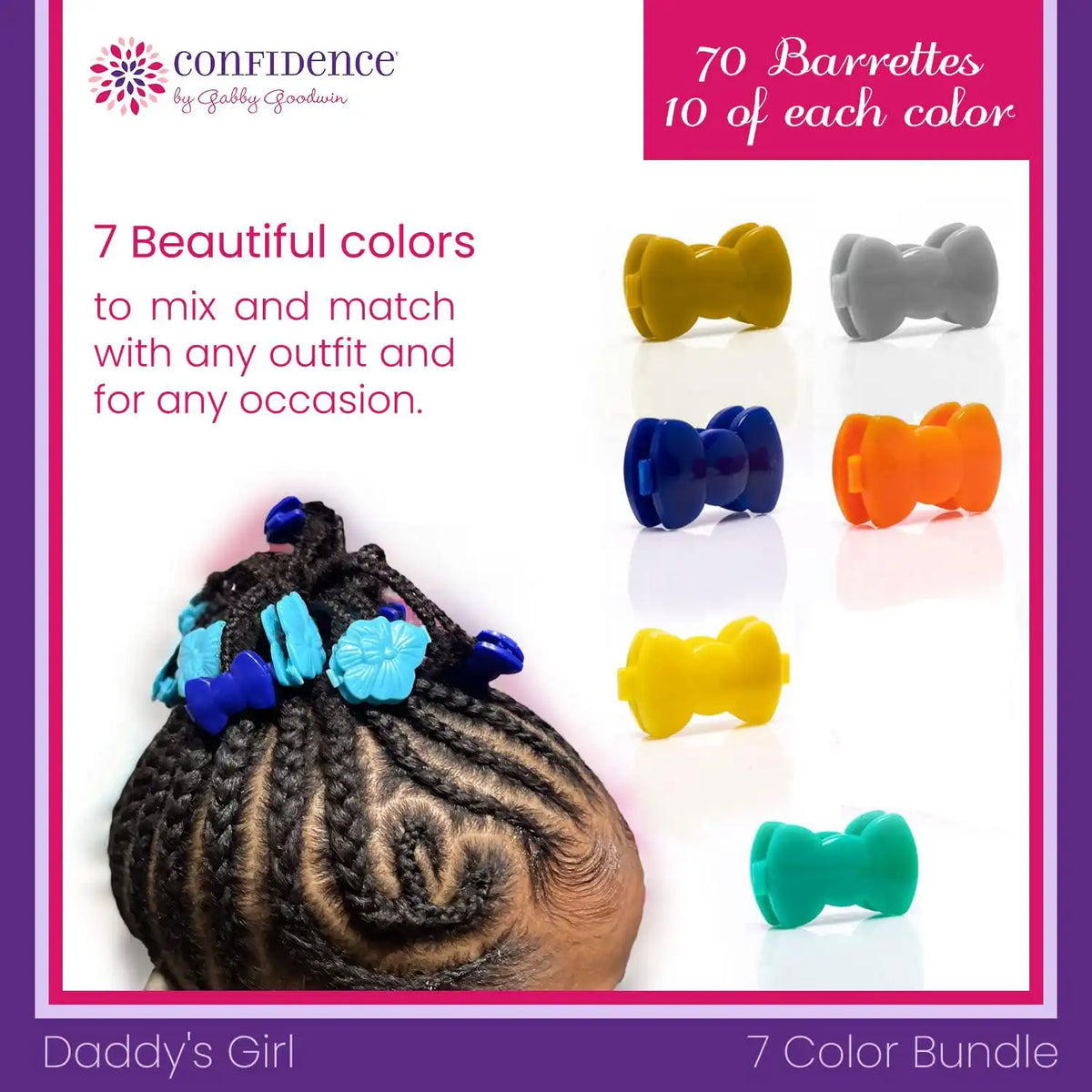 Confidence - GaBBY Bow Daddy's Girl Design - Patented Non-Slip Barrettes – 60 Pack – 6 Bow Colors