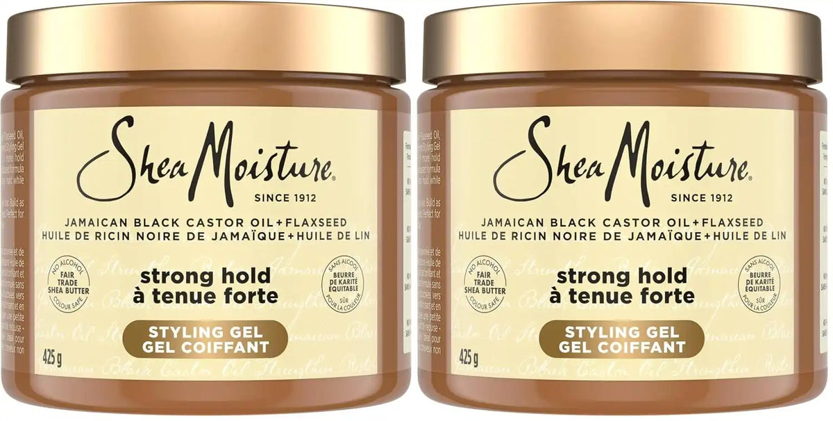 SheaMoisture Strong Hold Styling Gel+Flaxseed Jamaican Black Castor Oil Gives Controlled Style,Infused With Castor Seed Oil,SheaButter & Indulgent Scent ParabenFree AntiFrizz Hair Gel 15oz (Pack of 2)