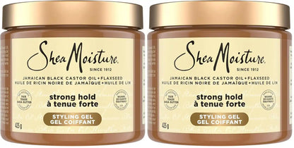 SheaMoisture Strong Hold Styling Gel+Flaxseed Jamaican Black Castor Oil Gives Controlled Style,Infused With Castor Seed Oil,SheaButter & Indulgent Scent ParabenFree AntiFrizz Hair Gel 15oz (Pack of 2)