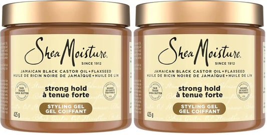 SheaMoisture Strong Hold Styling Gel+Flaxseed Jamaican Black Castor Oil Gives Controlled Style,Infused With Castor Seed Oil,SheaButter & Indulgent Scent ParabenFree AntiFrizz Hair Gel 15oz (Pack of 2)