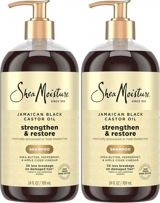 SheaMoisture Strengthen and Restore Shampoo Jamaican Black Castor Oil for Damaged Hair Sulfate-Free 24 oz,(Pack of 2)