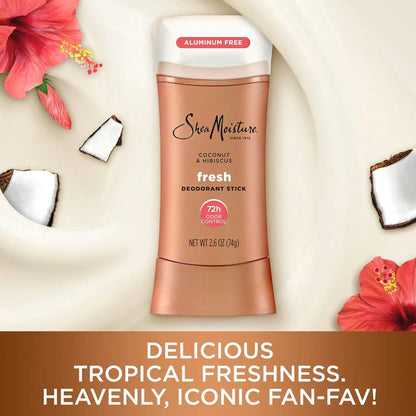 SheaMoisture Deodorant Stick 72h Odor Control Coconut & Hibiscus Fresh Aluminum Free, 2.6 Ounce (Pack of 12)