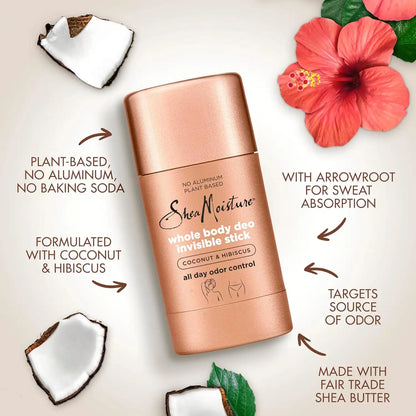 SheaMoisture Invisible Deo Stick Coconut & Hibiscus 3count Whole Body Plant Based, No Aluminum 2.6 oz