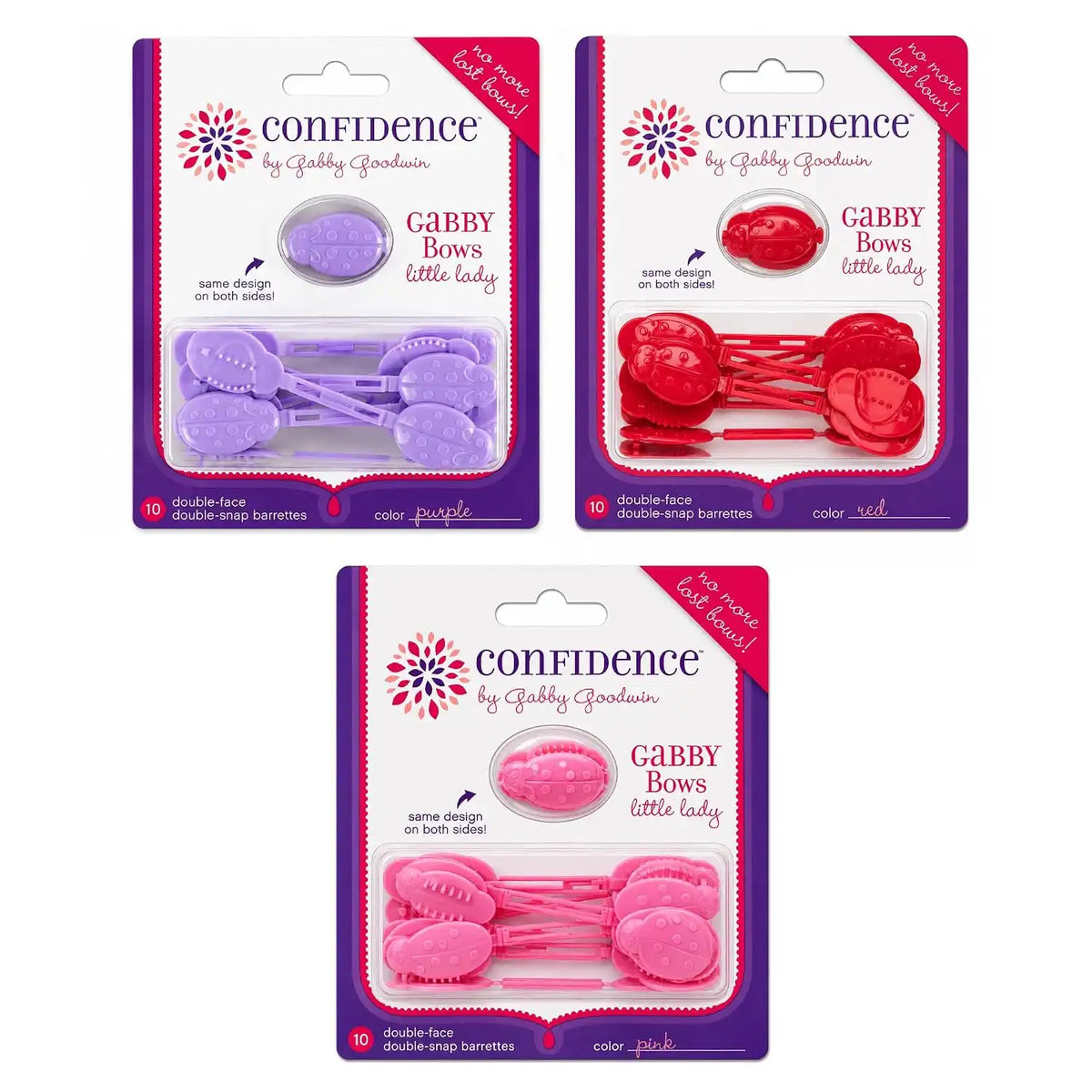 Confidence by GaBBY Goodwin - Little Lady GaBBY Bows - Non-Slip Barrettes – Patented Double Sided Snap – 30 Pack – 3 Ladybug Colors