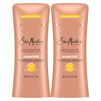 SheaMoisture Antiperspirant Deodorant Stick Moisturizing Raw Shea Butter & Hyaluronic Acid 2 Count for 48HR Sweat & Odor Protection with No Parabens & No Mineral Oil 2.6 oz