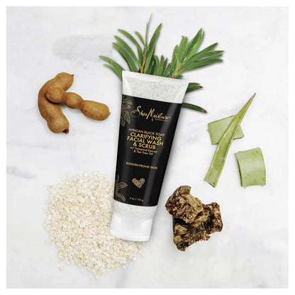 Sheamoisture Facial Wash and Scrub for Blemish Prone Skin African Black Soap to Clarify Skin 4 oz