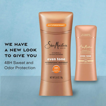 SheaMoisture Antiperspirant Deodorant Stick Even Tone Vitamin C & Niacinamide for 48HR Sweat & Odor Protection with No Parabens & No Mineral Oil 2.6 oz, (Pack of 4)