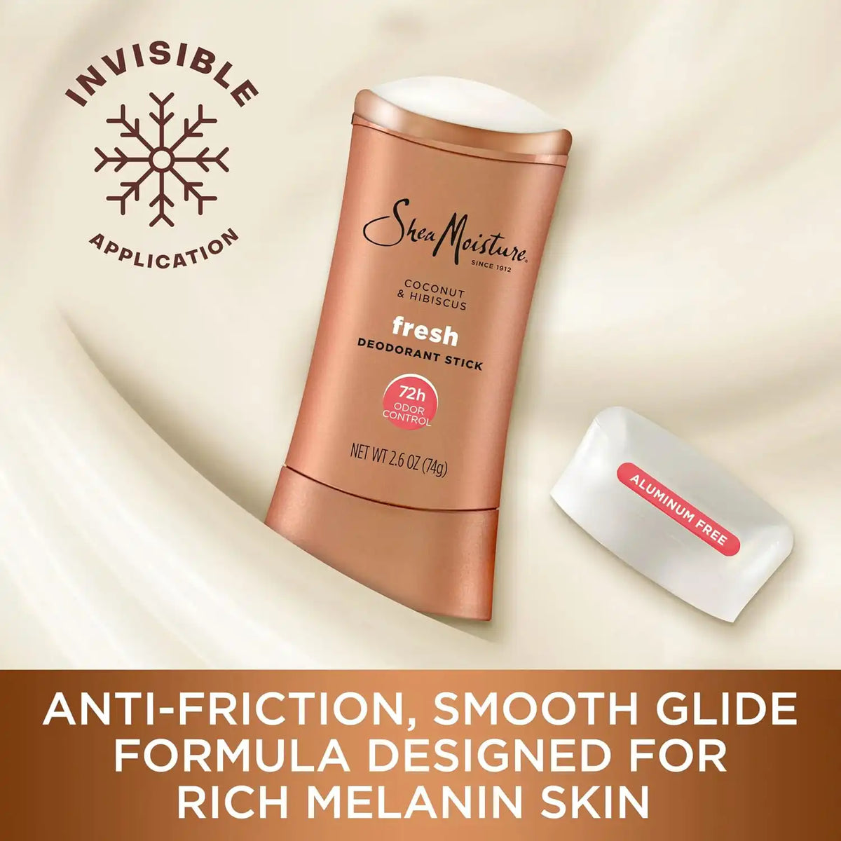 SheaMoisture Deodorant Stick 72h Odor Control Coconut & Hibiscus Fresh Aluminum Free 2.6 oz,(Pack of 2)