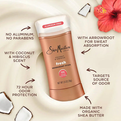 SheaMoisture Deodorant Stick Coconut & Hibiscus Fresh 2.6 oz