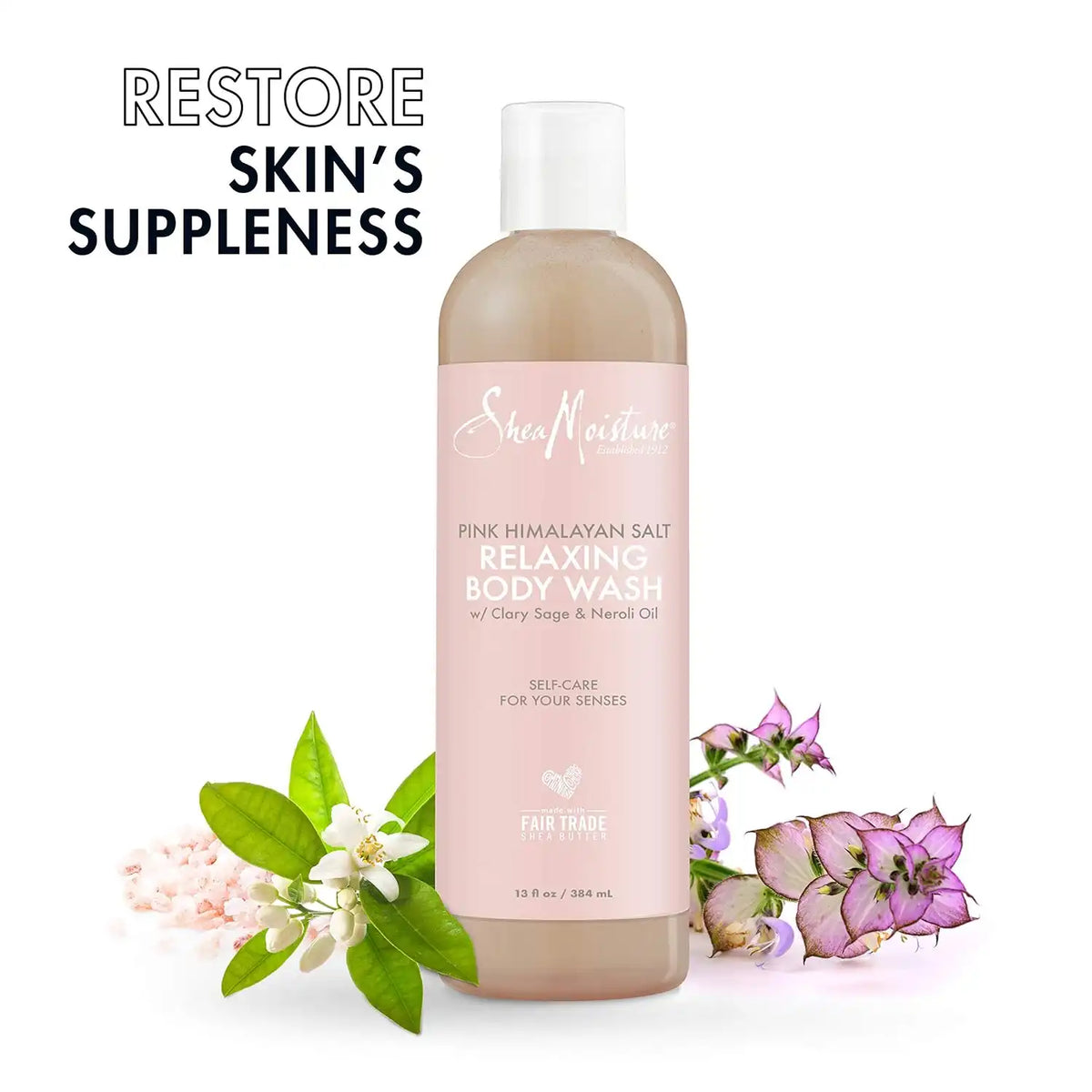 SheaMoisture Relaxing Body Wash All Skin Types Cruelty Free Skin Care Made with Fair Trade Shea Butter, Pink Himalayan Salt, Sage, 13 Ounce
