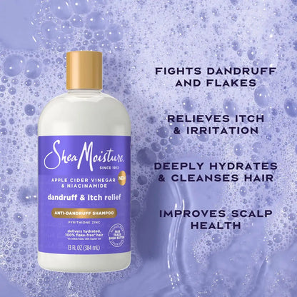 SheaMoisture Anti-Dandruff Shampoo Apple Cider Vinegar & Salicylic Acid For Removing Buildup System For A Healthier Scalp 13 Oz,(Pack of 2)